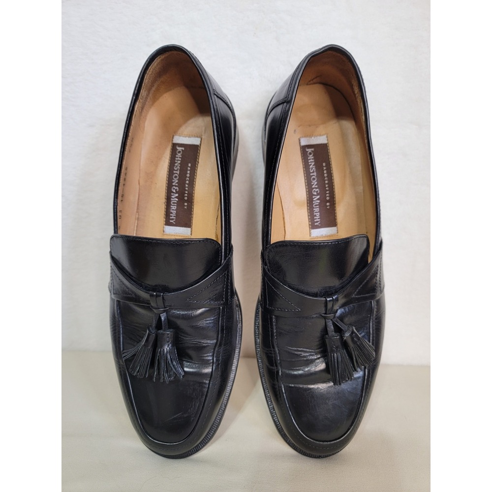 Men's Johnston & Murphy Leather Tassel Loafers, Black, Size‎ 9.5, Preowned